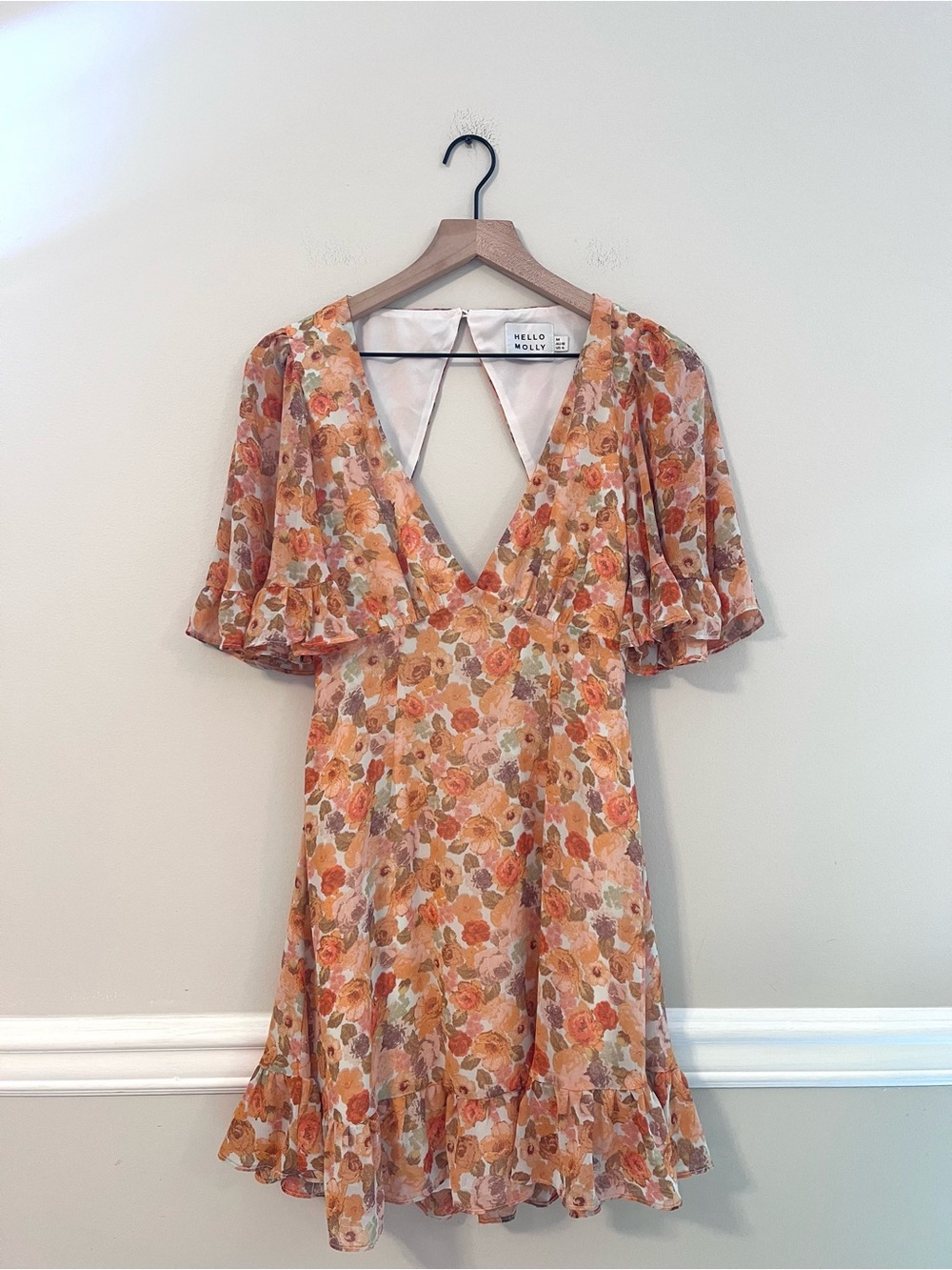 Hello Molly Women’s Lithe Sunlight Mini Dress Size M Floral Backless Ruffle - Picture 4 of 10